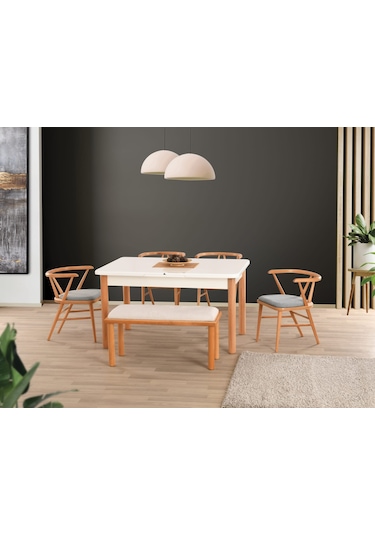 Uyar Beyaz 1 Adet Bohem Bench 4 Adet Londra Sandalye 160+30 Pars