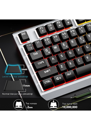 Lecoo KB121 USB Kablolu Makro Tuşlu Rainbow Membran Gaming Türkçe Q Klavye