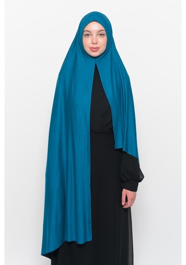 Hazır Pratik Geçmeli Lüks Düz Penye Şal Çapraz Hizalı Açık Petrol