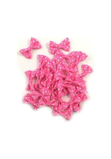 Pembe Beyaz Puantiyeli Fiyonk Süsleme Malzemesi 4cm (100 Adet)