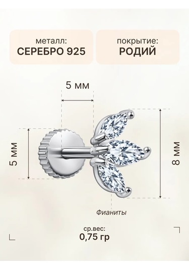 Zoloto Russkih 925 Ayar Gümüş Sünger Taşlı Helix Labret Küpe Piercingi 156113791 Gri