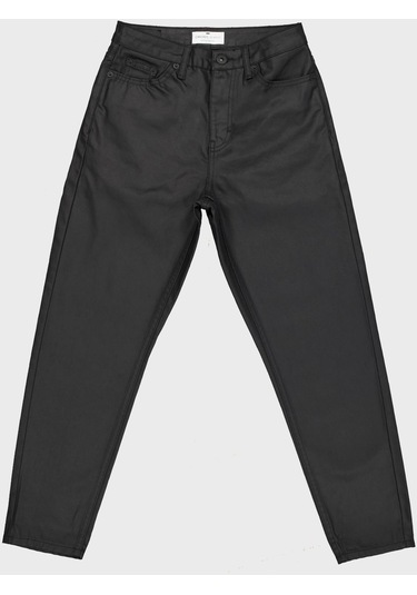 Ariana Petite Siyah Kaplamalı Yüksek Bel Patı Fermuarlı Jean Pantolon C 4525-061 Siyah