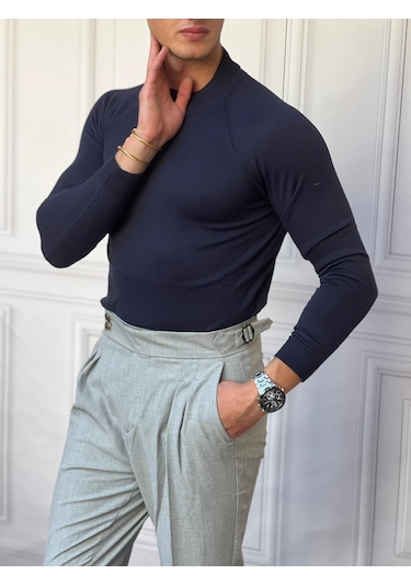 Modefendi Slimfit Kalıp Pamuklu Triko Yarım Balıkçı Triko Kazak Kahverengi
