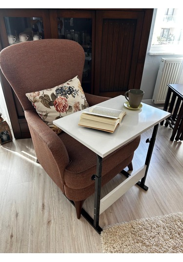 Yükseklik Ayarlı Laptop Sehpası 60x40 Beyaz Renk Mdf Malzeme Beyaz