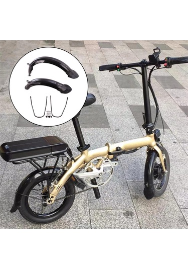 Dayanıklı Katlanır Bisiklet Çamurluk 12/14 'tekerlekli Bisiklet Ön Arka Çamurluk Seti Siyah