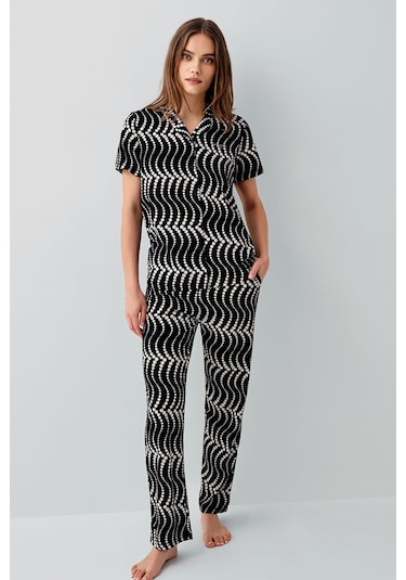 Pierre Cardin Kadın Siyah Gömlek Pijama Takım Pc9168-s-v1 Siyah