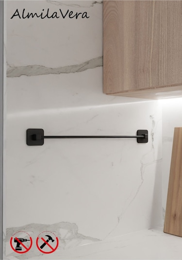 Siyah Kare Yapışkanlı Uzun Havluluk Havlu Askısı Çok Renkli