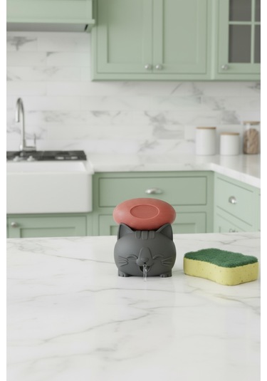 Oxyteez Kedi Figürlü Sabunluk Gri Renk Reçine Tasarım Ev Ve Ofis Dekorasyonu