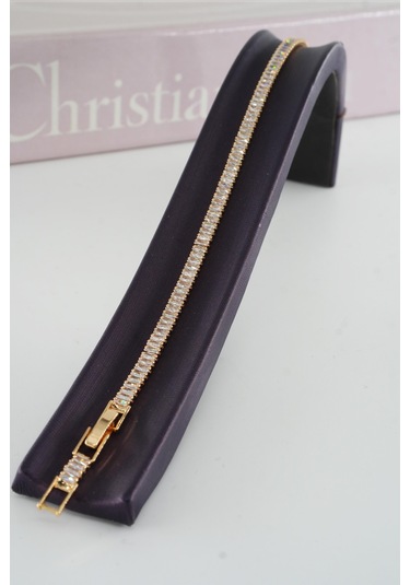 Kadın 316 L Çelik Vip Seri Antialerjik Baget Zirkon Taşlı Su Yolu Bileklik Ölçüleri 17cm + 3 Cm Uzatma 5 Mm Taş Boyutu-5214 Altın