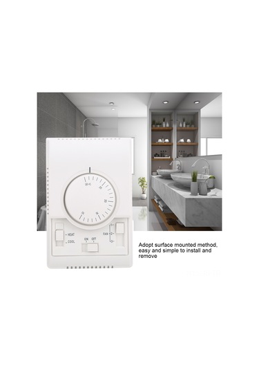 Jeemson Mekanik Duvar Tipi Klima Termostati, Merkezi Klima Fan Bobini/su Valfi Kontrolü, 10-30 C, Ac220v, Yüzey Montajlı, Kararlı Performans