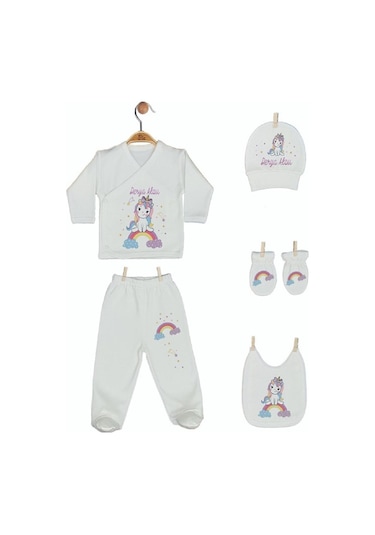 Pia Baby Gl 1916-05 İsme Özel Beşli Zıbın Set Krem