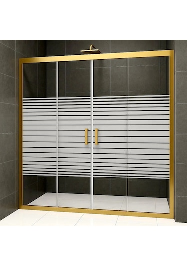 Durul Duşakabin Ön Cephe Altın Profil 5Mm Çizgili Cam H:190 Beyaz - Şeffaf