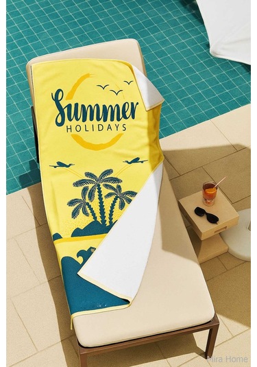 Seadream Tropikal Desenli Plaj Havlusu 70x140 Cm Summer Holiday Beyaz