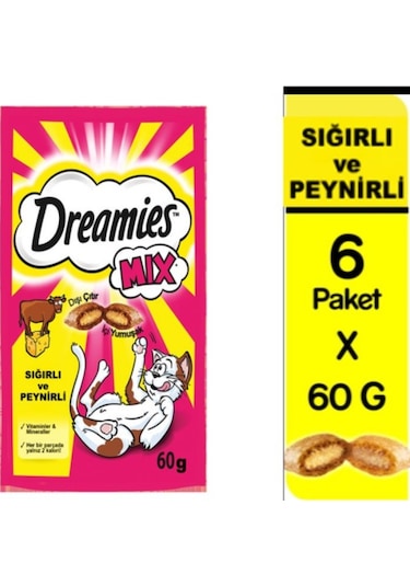 Dreamies Mix Sığır Etli ve Peynirli Kedi Ödül Bisküvisi 6 x 60 G
