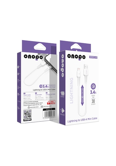 Lightning To Usb Mini Kablo 3.4a Hızlı Şarj Ve Data Kablosu 30cm