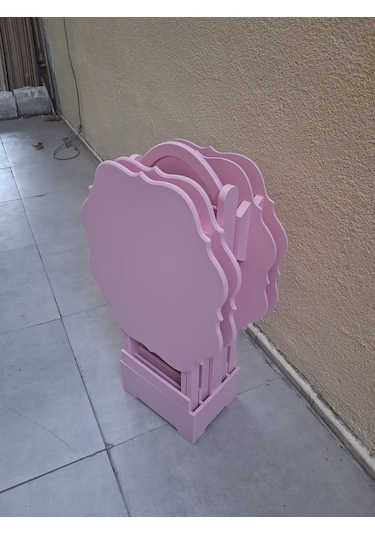 Zigon Çanta 90541 Yonca Takım Dörtlü Model Ahşap Mdf Parlak Pembe Renk El Yapım Pembe