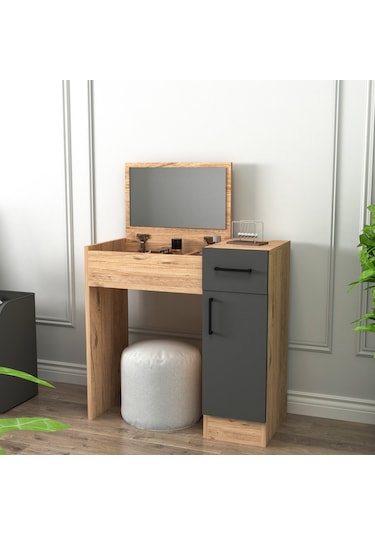 Arnetti İnci Aynalı Makyaj Masası Atlantik Çam Antrasit