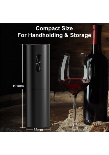 Moly Elektrikli Şarap Açacağı Yeniden Kullanılabilir Otomatik Şarap Aksesuarları Siyah Siyah