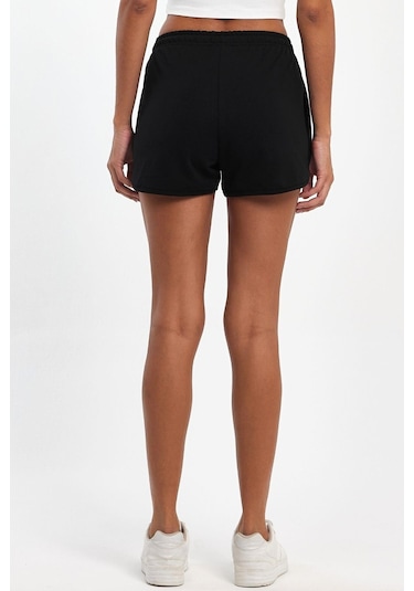 Kadın Yırtmaçlı Mevsimlik Premium Kumaş Regular Fit İpli Siyah Kısa Mini Şort