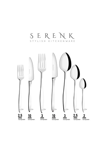 Serenk Milano Çelik Çatal Kaşık Bıçak Takımı 24 Parça Gümüş