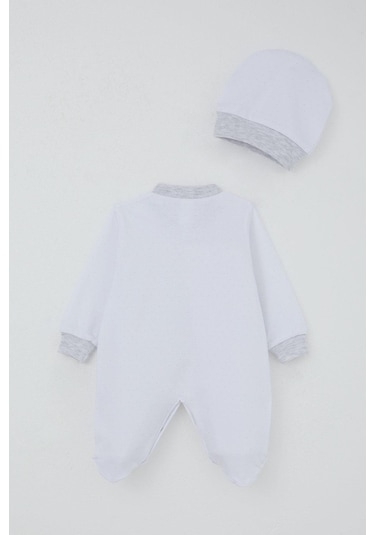 Breeze Erkek Bebek Patikli Tulum Nokta Desenli 0-6 Ay, Beyaz Beyaz