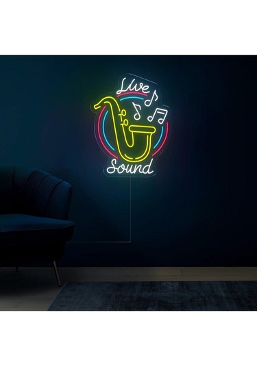 Twins Led Live Sound Yazılı Ve Şekilli Neon Tabela Çokrenkli Model:model:64713366 Çok Renkli