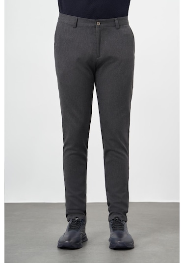 Koyu Antrasit Düz Gabardin Pamuklu Yan Cep Slim Fit Casual Pantolon 1003245162 Koyu Antrasit