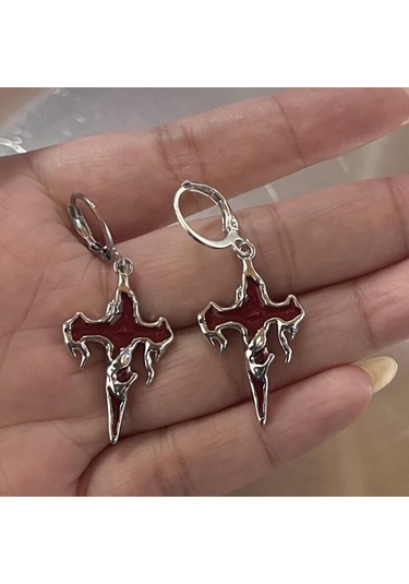 Dükkan Design Gotik Kanlı Haç Küpe Kırmızı
