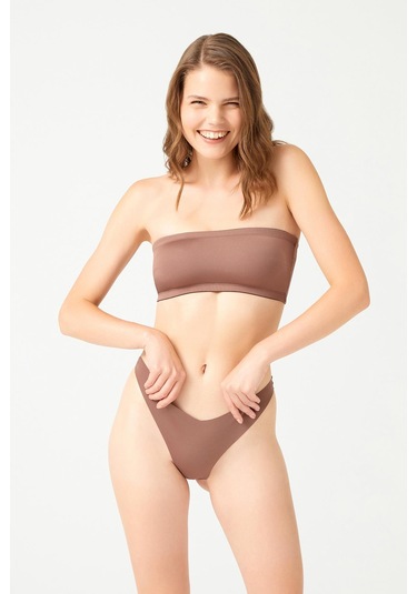 Kahverengi Straplez Crop Top Büstiyer Kahverengi