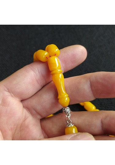 Vipkehribar Sarı Hareli Sıkma Kehribar Yılangözü Tesbih 8 x11 MM