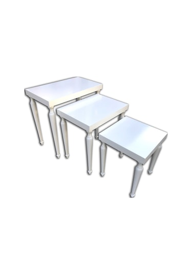 Zigon Sehpa ÇİZGİLİ kayın Torna Parlak Beyaz Lake ayak tekerlekli El Yapım