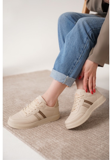 Daxors D163 Günlük Ortopedik Kadın Sneaker Spor Ayakkabı Bej