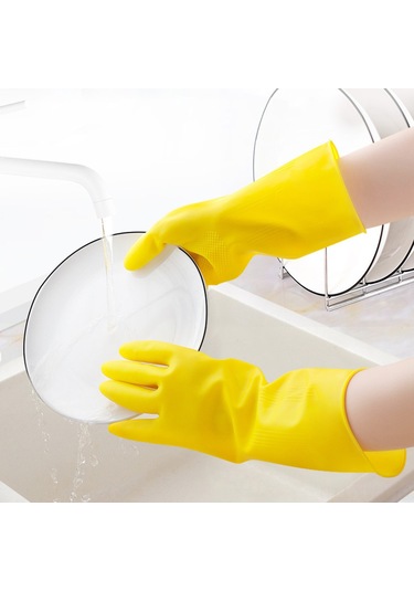 Geeksen Ev Koruma Kalın Lateks Eldiveni - Su Geçirmez Kauçuk, Yıkama Ve Ev İşleri İçin, Emniyetli Kullanim, L Beden Sarı