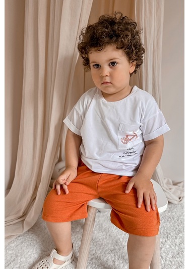 Babywom Unisex Oversize Yazlık Şortlu Basic Takım- Kiremit