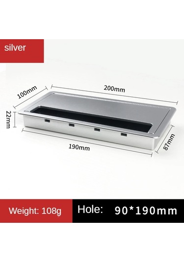Sones Abs Masa Dikdörtgen Kablo Deliği Kapağı Çıkış Portu Fırçalı Pc Masası Kablo Düzenleyici, Boyut: 100x200mm Gümüş