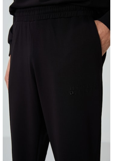 Tommy Life 85120 Casual O Yaka Lastik Paça Pamuklu Oversize Erkek Eşofman Takımı - Siyah