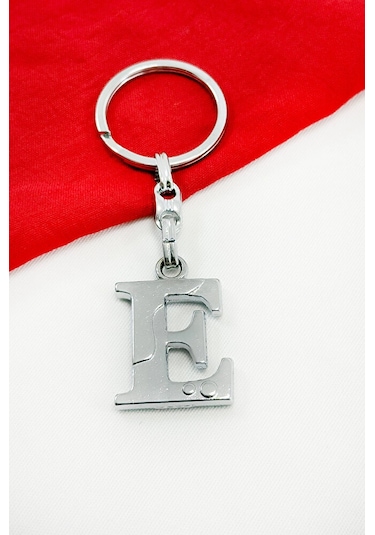 Gümüş Renkli Metal E Harfi Anahtarlık / Harfli Çanta Süsü