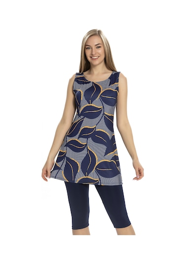 Sıfır Kol Taytlı Yarı Kapalı Mayo 152-504 Lacivert Lacivert