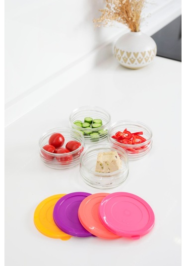12'li Premium Kahvaltılık Seti 410 Cc Renkli Plastik Kapaklı Cam Saklama Kabı, Hava Geçirmez Çok Renkli