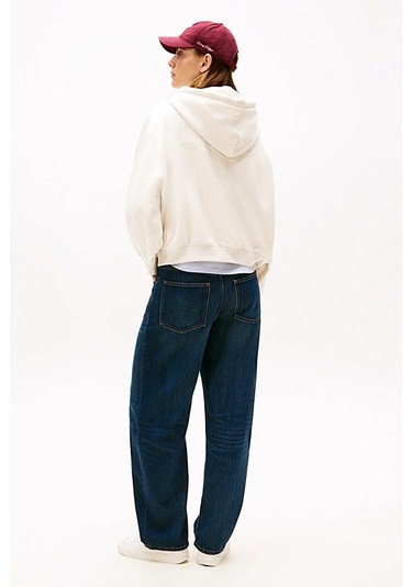 Kadın Rahat Kalıp Düşük Omuzlu Kapüşonlu Sweatshirt - Krem Oat Marl Htr Tonal