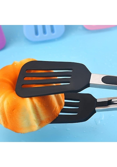 10,4 İnç 26,5 Cm Mutfak Silikon Maşası, Paslanmaz Çelik Sap, Haşlanmaya Dayanıklı Ekmek Maşası Hy