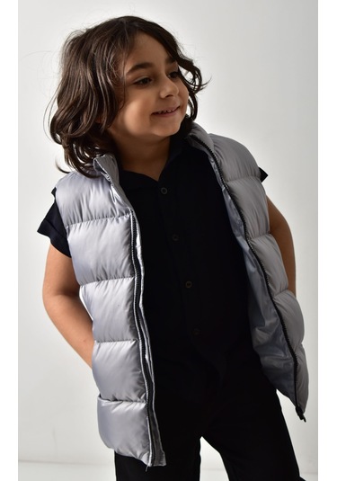Banada Moda Erkek Çocuk Mat Gri Şişme Yelek Gri