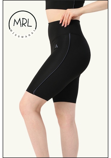 Kadın Siyah Yüksek Bel Toparlayıcı Biker Şort Kısa Spor Tayt Likralı Dalgıç Biker Tights 1043 Siyah Lacivert
