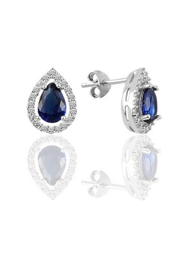 Gümüş Rodyumlu Safir Taşlı Damla Modeli Üçlü Set