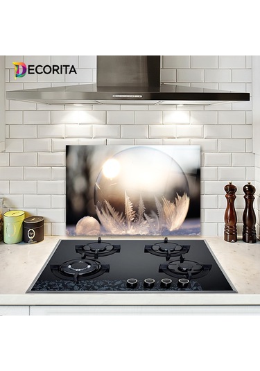 Decorita Kış Küresi Desenli  Cam Ocak Arkası Koruyucu | 40cmx60cm