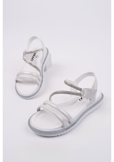 Muggo Mqueen Cırtlı Ve Simli Günlük Kız Çocuk Sandalet Beyaz