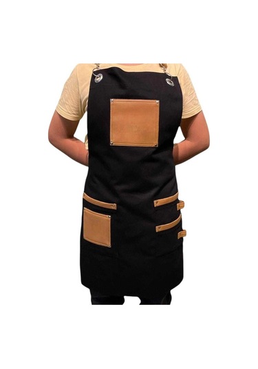 Yeni Sezon Trend Önlükler Deri Cep Detaylı Chef Garson Cafe Önlükleri Siyah-kahve