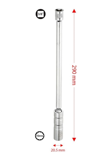 6562 Mafsallı Mıknatıslı 12 Köşe 3/8" Uzun Buji Lokma 16 Mm