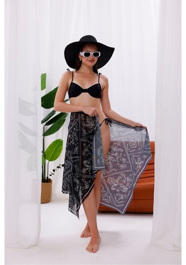 Tarzını Seç İç Gösterir Transparan Pareo - Bandana Çiçeği Model 150x95 Cm Çok Renkli