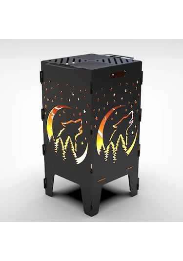 Gece Ve Kurt Desenli Dekoratif Mangal, Portatif Ateş Çukuru